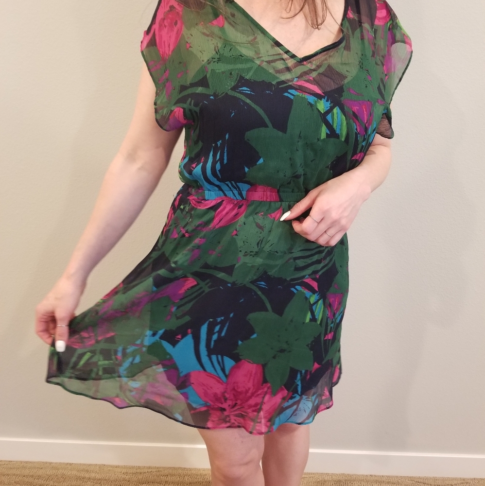 (Express) Sheer floral overlay dress